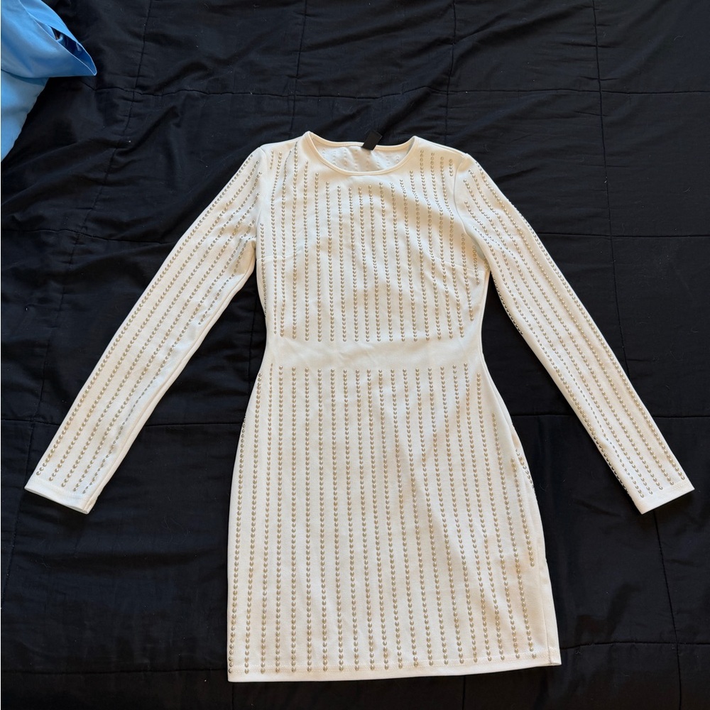 Windsor Cream Long Sleeve Dress with Gold Accents